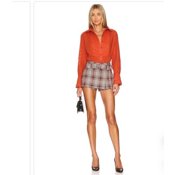 NWT Free People Black Tie Tux Shirt / Tiger Red - Picture 7 of 15